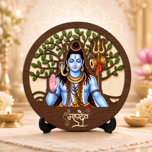 Image of Shiv Ji Wooden Murti for Home Mandir, Prayer Room, Table Top Decor & Spiritual Gifting - 5x5 Inch