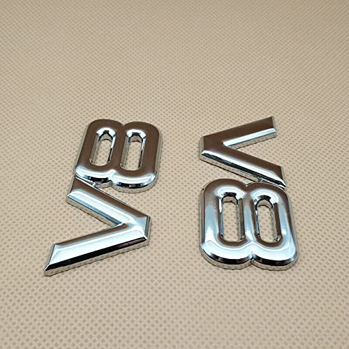Image of 2pcs Metal Chrome V8 Vntage Car Trunk Tailgate Rear Emblem Badge Decal Stickers (Silver)