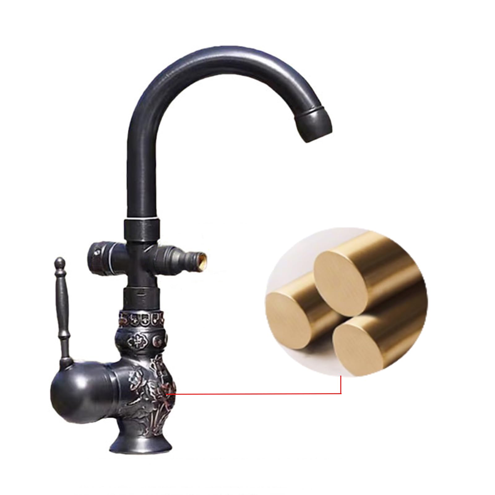 Grifo Doble Salida Grifo con conector De 1/2 Pulgadas Grifos para Lavadora Un Solo Orificio Manija Única,Antigüedad