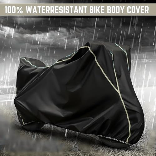 Image of Waterproof Bike Body Cover Compatible with Tvs Apache RTR 160 Dustproof Scratchproof - Motorcycle Cover for Two Wheeler, Outdoor Full Cover with UV, Duty, Rain Protection (Black & Yellow) R1