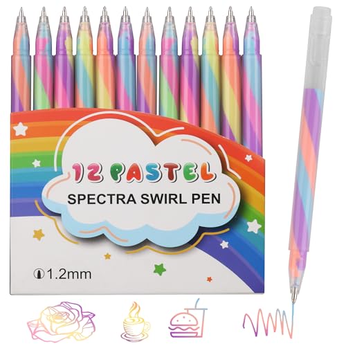 LIULIUCAI 12 Pack Mixing of 3 Colors Rainbow Gel Pens,Fun Color Changing Pen,Large Capacity Pastel Swirl Gel Ink Pens for Adults Coloring Books Drawing Doodling Scrapbooking Notes ﻿ ﻿