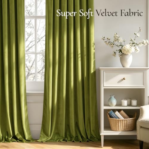 Image of MIULEE Moss Green Blackout Velvet Curtains Drapes 84 Inch Long 52 inchx84 inch