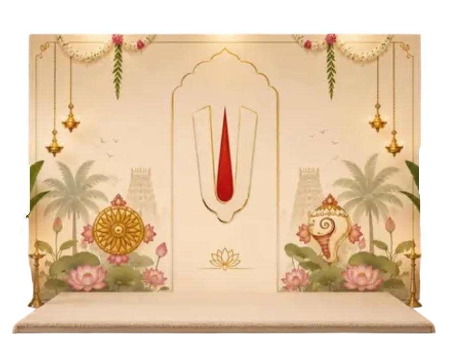 Haldi & Housewarming Ceremony Backdrop Cloth – 8 x 5 Ft Decorative Photography Background for Pooja, Religious Functions, Birthday & Special Events (Backdrop_30)-image-5