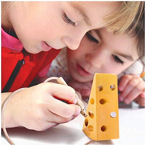image for SMALL FISH Wooden Lacing Cheese Toy for Toddlers, Montessori Mouse and