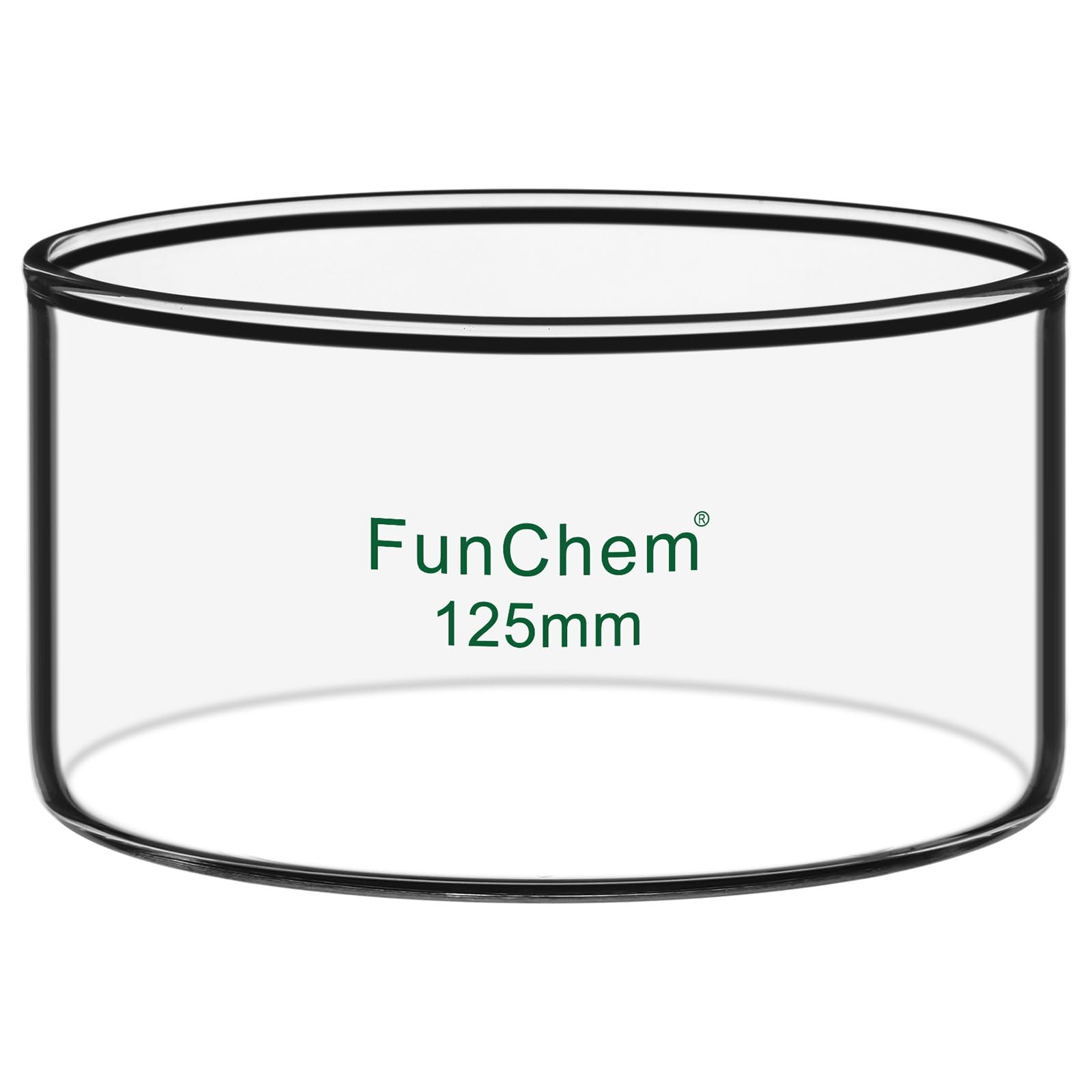FunChem Kristallisierschale Aus Borosilikatglas Ohne Ausguss für Verdampfung Und Kristallisation, Außendurchmesser 125 Mm, 500 ml Laborkristallisator mit Flachem Boden