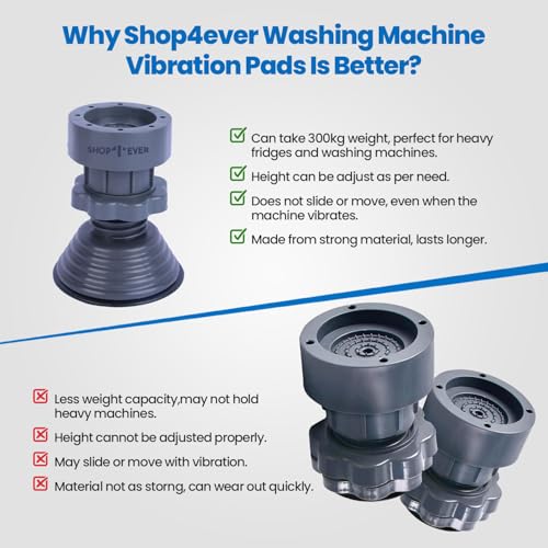 Image of Shop4Ever Washing Machine Legs Set of 4 | Adjustable Washing Machine Legs Anti-Vibration & Anti-Slip Rubber Base | Height Raiser for Front & Top Load | Supports Upto 300KG | for Home Appliances