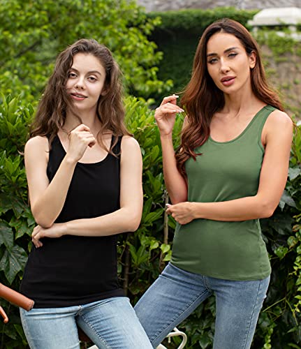 Image of Vislivin Cotton Tank Tops with Shelf Bra for Women Stretch Tanks Wide Strap Undershirts