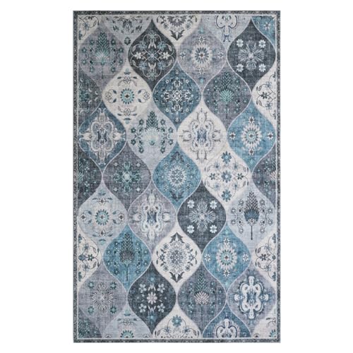 Xfrog Blumen Boho Teppich - Rutschfester Waschbarer Ultraweicher Antiker Niedriger Flor Flächenteppich für Wohnzimmer, Schlafzimmer… – Ansicht 8