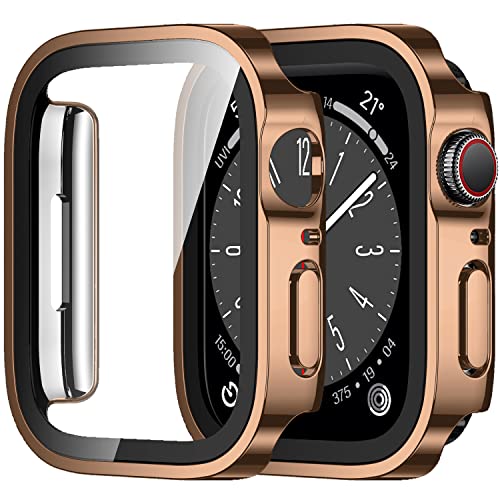 Amizee 2 Pack Compatible with Apple Watch Series 9 8 7 45mm Case with Built-in Screen Protector, Ultra-Thin Hard PC Straight Edge Anti-Scratch Protective Cover for iWatch 45mm (Rose Gold)