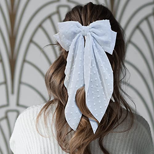 8 Inch Large Blue Hair Bow - Butterfly Knot With Long Tail, Metal & Fabric - Women's Fashion Hair Accessory, Large Hair Bows For Women Girls, Hair Bow Barrette Clip For Casual & Formal Events - 1 Pcs ( Blue) #TOP4