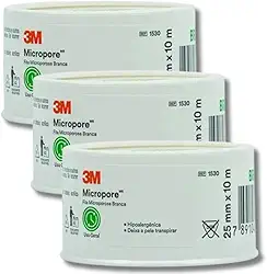 Fita Micropore 25mm x 10m Hipoalergênica Branca - Kit com 3 Unidades