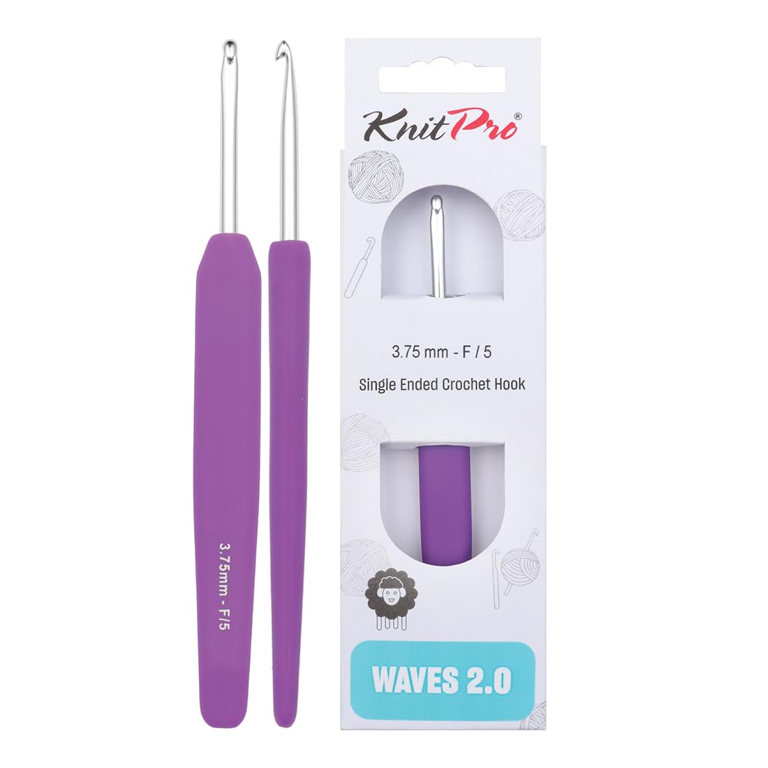 KnitPro Waves Crochet Hooks – 3.75mm Crochet Hook, Ergonomic Soft Handles, Soft Rubber Grip for Arthritic Hands, Light & Comfortable Crochet Needles for Knitting, Rotal Plum