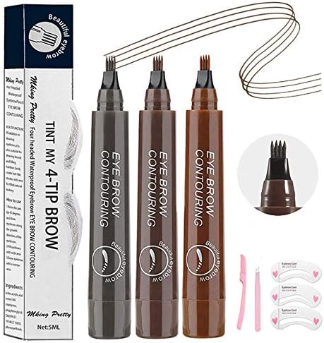 Eyebrow Tattoo Pen,Tat Brow Microblading Eyebrow Pencil Waterproof Microblade Brow Pen Make Up with a Micro-Fork Tip Applicator Creates Natural Looking Brows Effortlessly and Stays on All Day - 3 Pcs