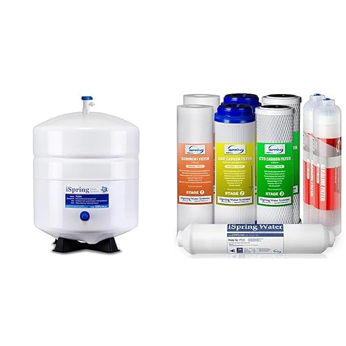 iSpring T32M Tanque de almacenamiento de agua presurizada y F9K Juego de cartuchos de repuesto de filtro de agua de ósmosis inversa de 1 año para