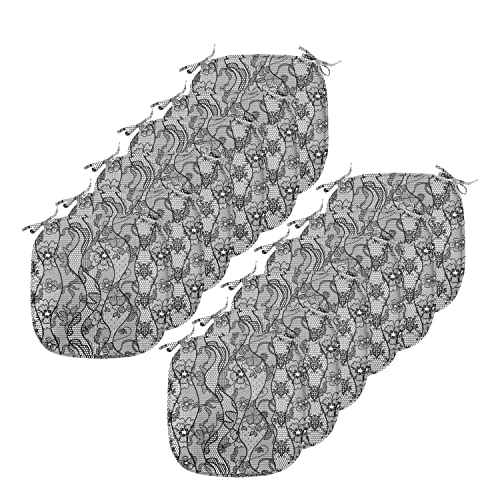 Ambesonne Floral Chair Seating Cushion Set Of 12, Lace Gothic Pattern With Flower Effect And Leaves Ornamental Antique Feminine Design, Seat Pads For Office With Anti-Slip Backing, 16"X16", Black Grey #TOP2