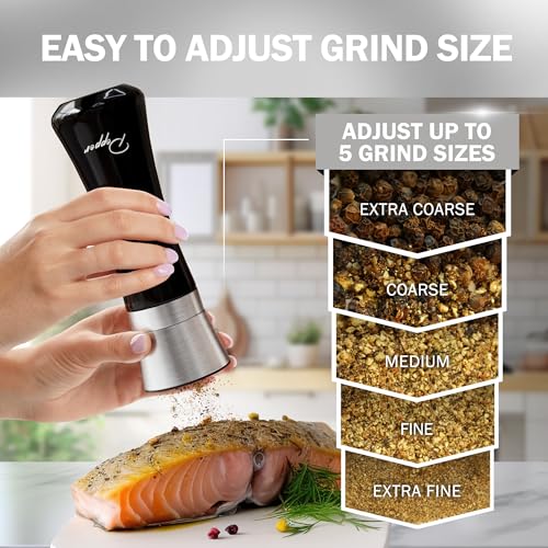 Image of HOME EC Stainless Steel Salt and Pepper Grinder Set of 2 - Adjustable Ceramic Sea Salt Grinder & Pepper Grinder - Glass Salt and Pepper Shakers - Pepper Mill & Salt Mill W /Funnel - Black and White