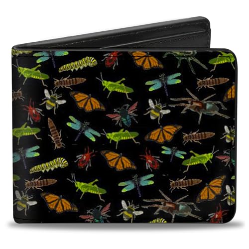 Buckle-Down Men's PU Bifold Wallet-Insects Scattered Black, Multicolor, 4.0