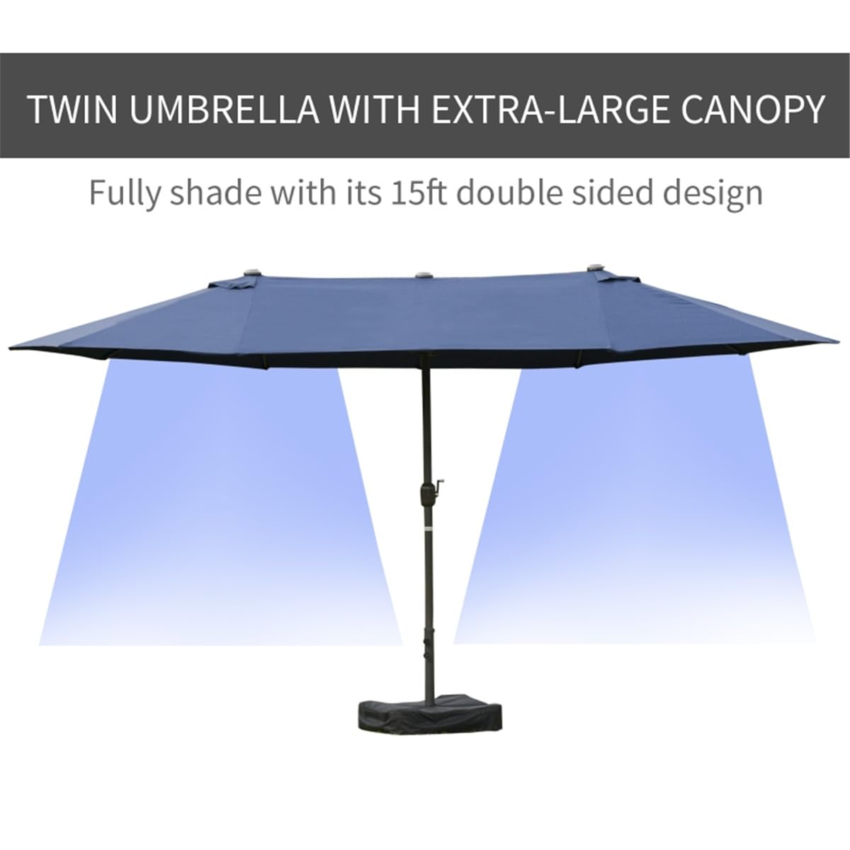 15FT Patio Umbrella with Base, Double Sided Umbrella with Crank, Large Outdoor Umbrellas with Air Vents and Sand Bag, Big Rectangular Patio Umbrella for Pool, Backyard, Garden, Deck (Dark Blue)