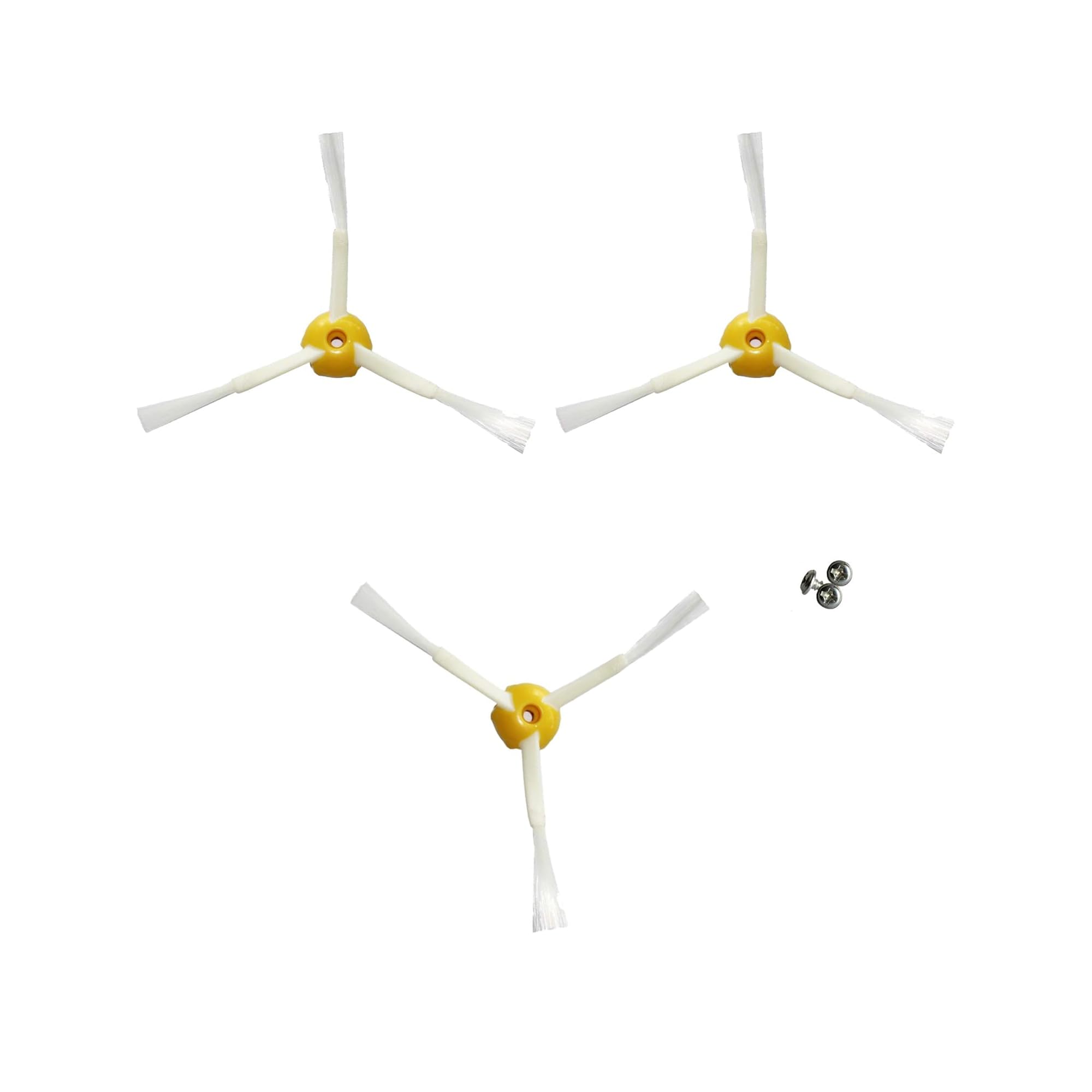 MultiAccesorios Pack de 3 Cepillos Laterales con 3 Tornillos de Repuesto Compatibles con iRobot Roomba Serie 500, 600, 700, 800 y 900 – Accesorios de Recambio para Aspiradora Robot