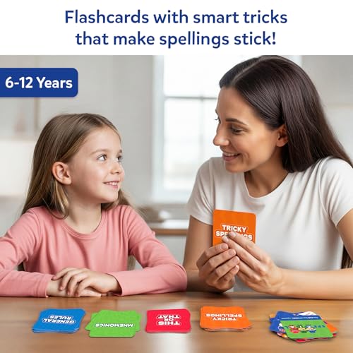 Image of Skillmatics Spelling Tricks Flash Cards for Kids - 60 Cards with 4 Categories, Spelling Strategies for Writing Practice & Test Prep, Screen-Free Language Learning Aids, Educational Gift for Ages 6-12