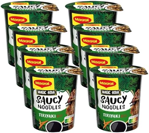 MAGGI Magic Asia Saucy Noodles Teriyaki Cup, 8er Pack (8 x 75g) | Leckeres Fertiggericht mit asiatischen Instant Nudeln in Brühe mit Teriyaki-Geschmack im praktischen Becher