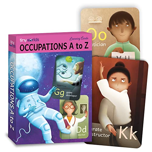 Tiny Worlds: Alphabet Abc Flash Cards, A To Z, A-Z Occupations Vocabulary Learning Cards, Flash Card For Kids 4 To 8 Years, Set Of 26 Flash Cards, Tear Resistant & Waterproof #TOP2