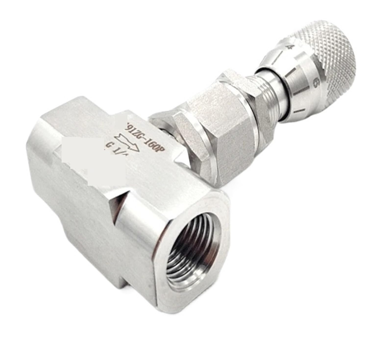 Válvula de aguja dosificadora reguladora de caudal de acero inoxidable 304 y 316, con rosca hembra BSP NPT de 1/8", 1/4", 3/8", 1/2", 3/4" y 1/2", recta o codo.(3/8",NPT_FLOW HOLE 1.2MM_ELBOW SS304)