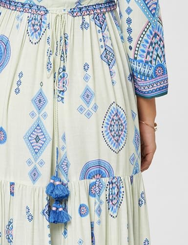 Image of BIBA Women Viscose Rayon Tiered Printed Dress