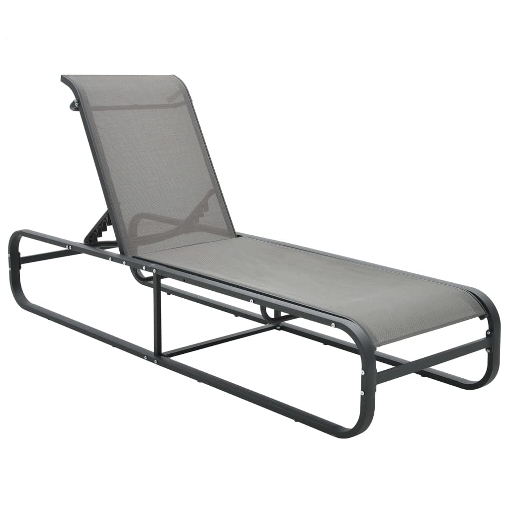 Komfortowy aluminiowy leżak do opalania z tekstylenowym obiciem, regulowany leżak ogrodowy i plażowy, leżak relaksacyjny na taras, balkon, basen, kemping, 200 x 65 cm, szary