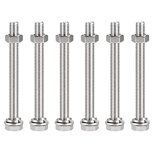 Image of uxcell M10 x 110mm Hex Head Screws Bolts, Nuts, Flat & Lock Washers Kits, 304 Stainless Steel Fully Thread Hexagon Bolts 6 Sets