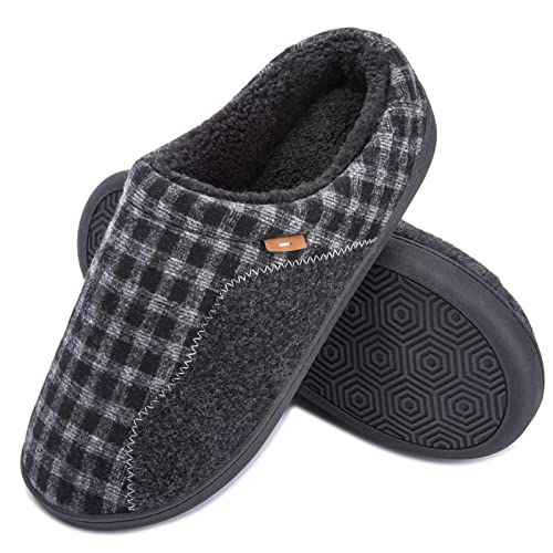 Josaywin Herren Pantoffeln Winterhausschuhe Filzpantoffeln Wasserdichte Pantoffeln Warme Plüsch Gefütterte Pantoffeln Rutschfeste Plaid Pantoffeln für Drinnen Draußen Schwarz 4546 EU Cover