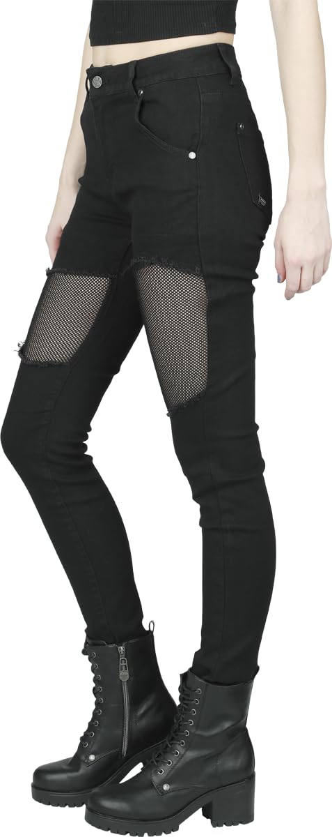 Black Premium by EMP Mujer Vaqueros Negros con Recortes de Rejilla