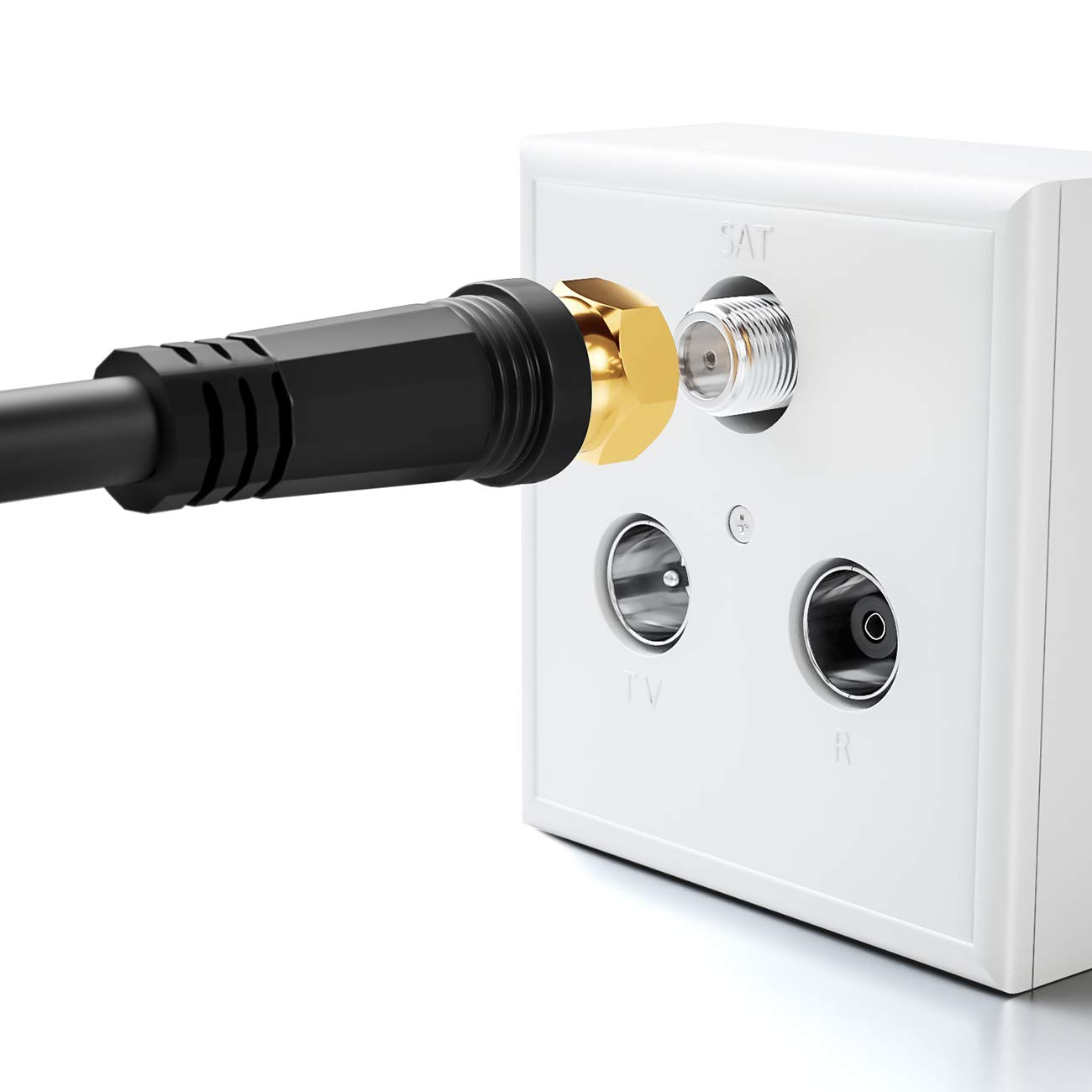 deleyCON 1m Cavo Antenna TV Coassiale HDTV Schermatura Quadrupla DVB-S DVB-S2 Radio DAB Connettori Metallici Dorati - Nero