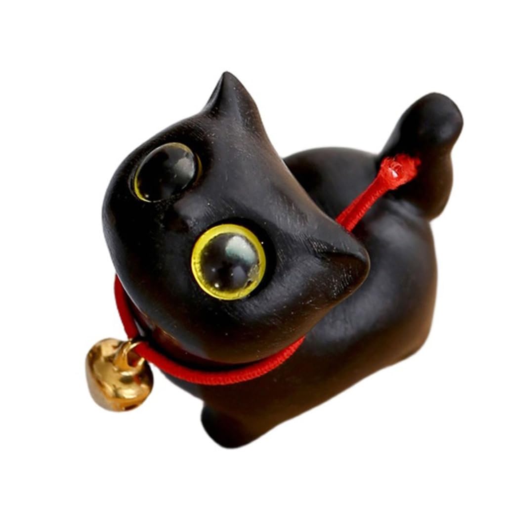 yanwuwa Handcrafts Wooden Cats Figurine with Unique Eyes Carved Kitten Miniature Ornament for Home Decors and Art Collectors