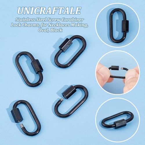 Unicraftale STAS-UN0050-89EB-US12 6Pcs 304 Stainless Steel Screw Carabiner Lock Charms Oval Keychain Clasps Black Keychain Clip Hook Quick Link thumb #4