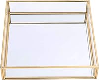 Vista 1 de Sooyee Bandeja de espejo dorada, bandeja cuadrada para espejo que puede contener joyas, perfumes, maquillaje, desayuno, té, alimentos, revistas