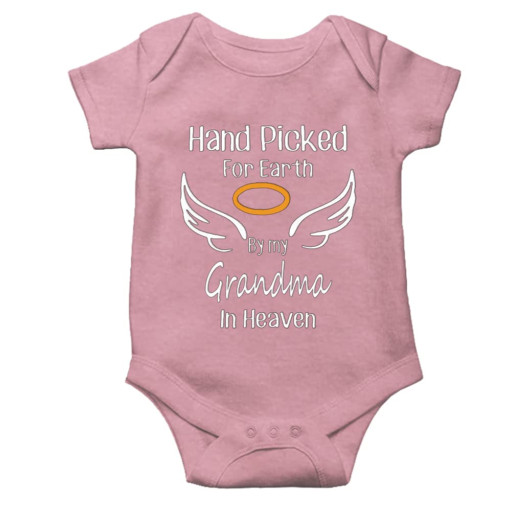 Unisex-Baby Bodysuit Hand Picked for Earth by My Grandma in Heaven Summer Pink Short Sleeve 0-3 Months