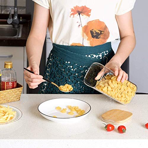 5 Square Canisters, Glass Kitchen Canister With Airtight Bamboo Lid, Glass Storage Jars For Kitchen, Bathroom And Pantry Organization Ideal For Flour, Sugar, Coffee, Candy, Snack & More #TOP2