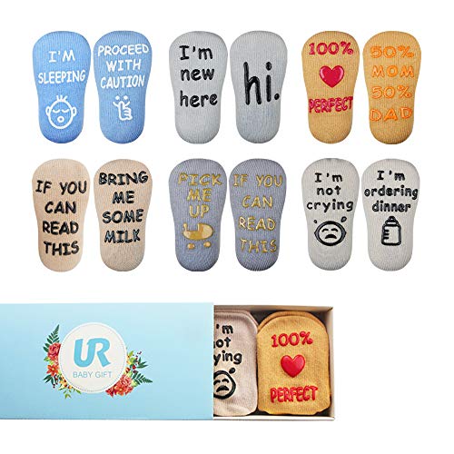 Image of UROOM Baby Socks Gift Set 6 Pack 3-12 Months Baby Socks for Newborn Boys Girls Funny Shower Present Christmas Gifts