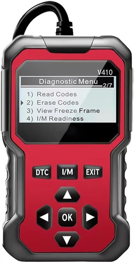 V410 Car OBD2 Engine Fault Code Reader and Diagnostic Scanner with Live Data Stream Freeze Frame I M Readiness EVAP Test Support Compatible with Nine Standard OBDII EOBD Protocols(red)