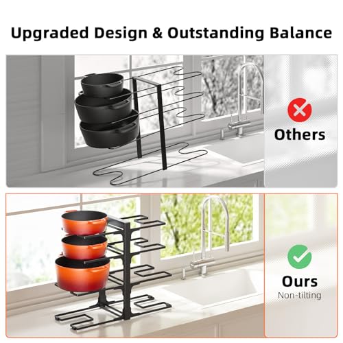 Image of MUDEELA 8-Tier Pots and Pans Organizer under Cabinet, 15.9 inch H Heavy-duty | 120LBS capacity, 2 Installation Options, Adjustable pot rack holds cast-iron pans, skillets, griddles and shallow pot