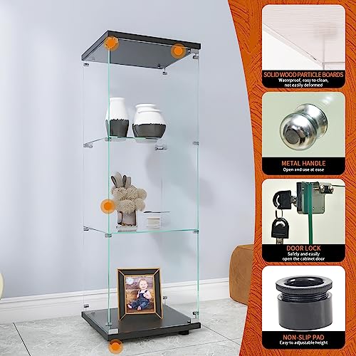 Image of Beauty4U Black Glass Display Cabinet, 3-Shelf Curio Cabinet