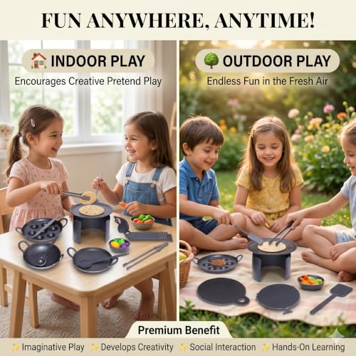 Image of Nakshathra Iron Miniature Kitchen Set for Kids, Tiny Cookware Toys for Real Cooking Set, Ideal for Creative Playing - Set of 12 (Black)