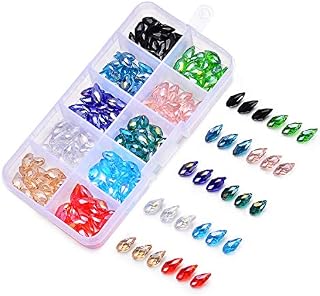 SROMAY 150pcs 6x12mm Teardrop Glass Crystal Beads, Briollete Top Drilled Shape Assorted AB