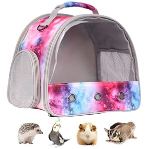 Guinea Pig Carrier Cage for 2, Bearded Dragon Small Animal Travel Carrier for Hamster Birds, Portable with Clear Window Transparent View Vet Bag (Carrier – Pink)