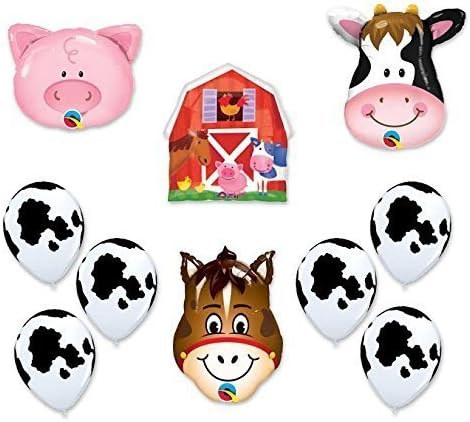Globos decorativos marca Anagram con forma de establo y animales de granja (vaca, caballo y cerdo) para fiesta de cumpleaños