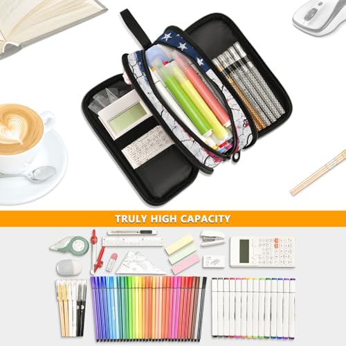 Image of Custom Retro American Flag Pencil Case Box Boys Girls Personalized Name Large Pencil Pouch Stationery Pen Bag Organizer for Kids Adults School Office