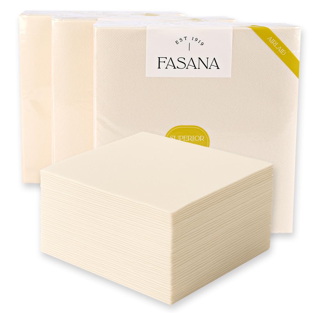 500 Stück Servietten Eleganza, 40 x 40 cm, 1-lagig, 1/4 Falz | Airlaid, FSC®-Mix, creme, L: 40cm, B: 40cm, Papierservietten, Servietten, Einweg-Servietten