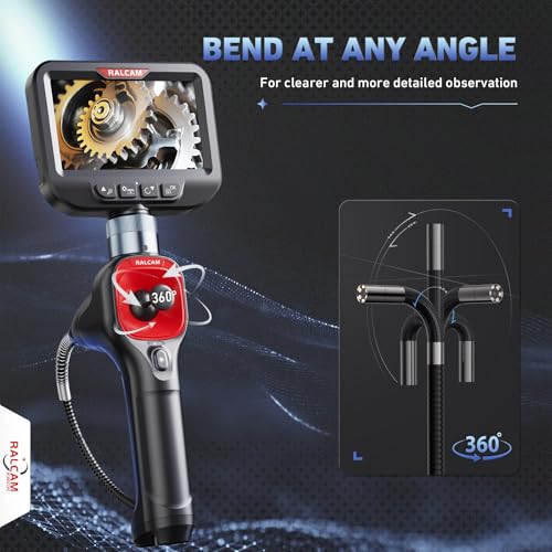Image of Ralcam 360 Articulating Borescope, 6.2mm /0.24in Slim Probe | 4X Zoom, Joystick 4 Ways Endoscope Inspection Camera with Light for Automotive Engine, HVAC, Mechanics