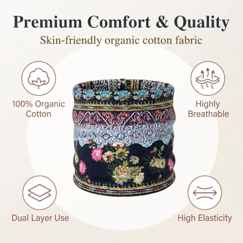 Image of PALAY Hijab Caps for Women, Floral Print Chemo Cap Slouchy Beanie Cap for Women, Fashion Skull Dwarf Hats Head Scarf for Women, Soft Stretch Running Head Scarves for Teen Girls - All Season Use